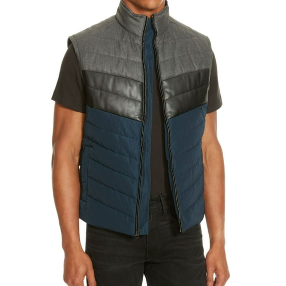 Kenneth Cole Mens Colorblock Puffer Vest, Blue, X-Large