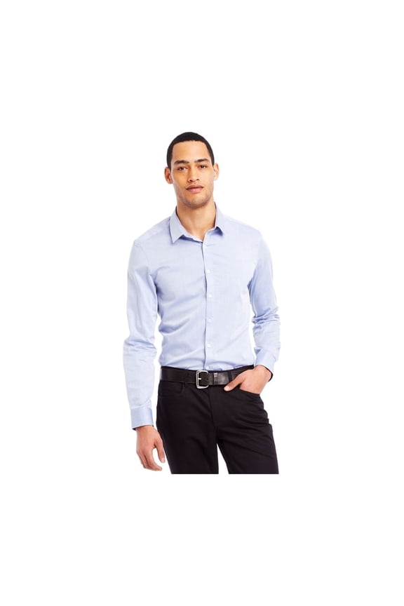 Mens Dobby Super Slim Button Up Shirt, Blue, Small