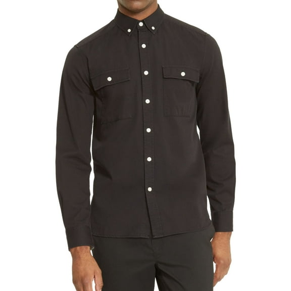 Kenneth Cole Mens Dual Pocket Button Up Shirt, Black, Small