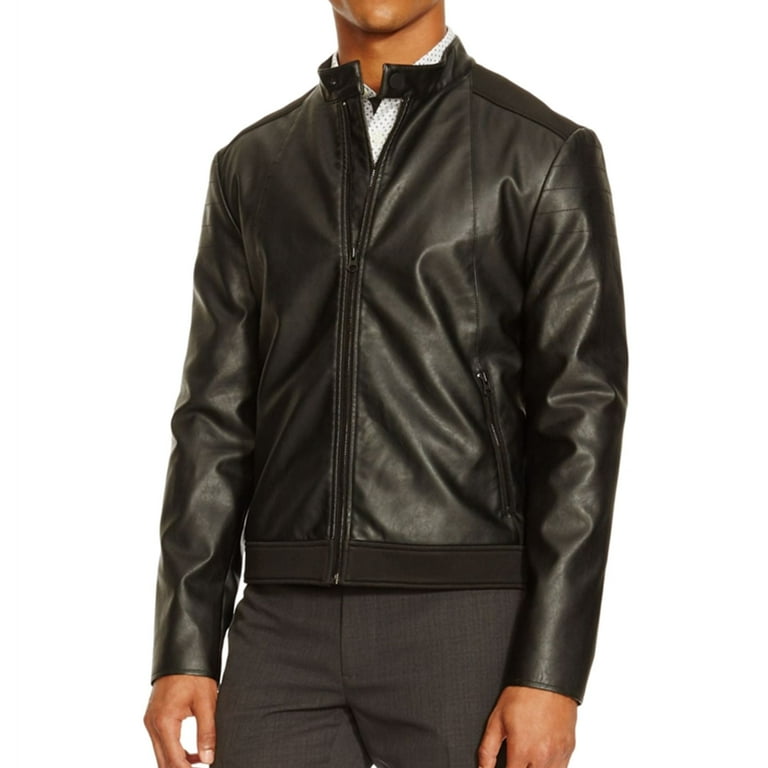 Kenneth Cole Mens Faux Leather Motorcycle Jacket, Black, X-Large