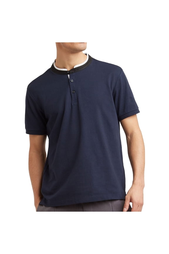 Mens Knit Henley Shirt, Blue, Small