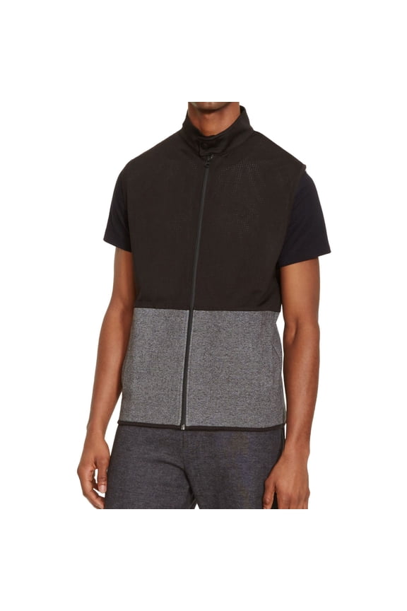 Mens Mesh-Layer Sweater Vest, Black, Small