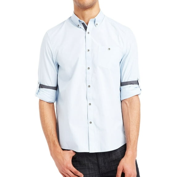 Kenneth Cole Mens Micro Check Button Up Shirt, Blue, XX-Large