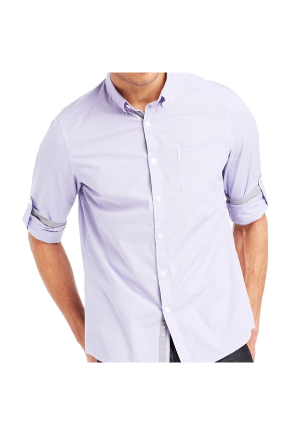 Mens Micro Check Button Up Shirt, Purple, XX-Large