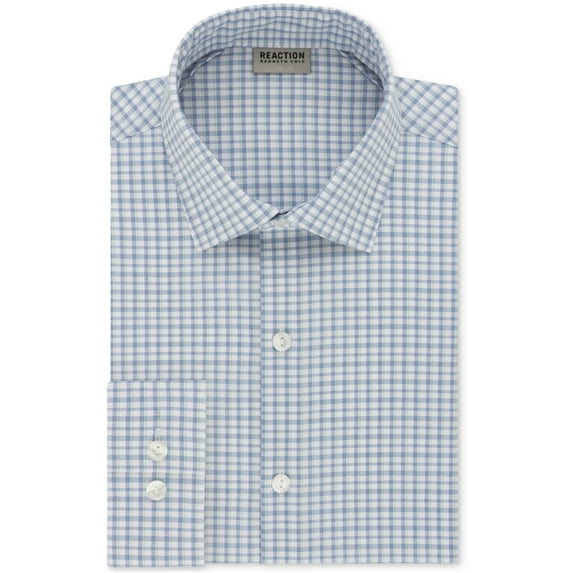 Kenneth Cole Mens Plaid Button Up Dress Shirt, Blue, 16" Neck 32"-33" Sleeve