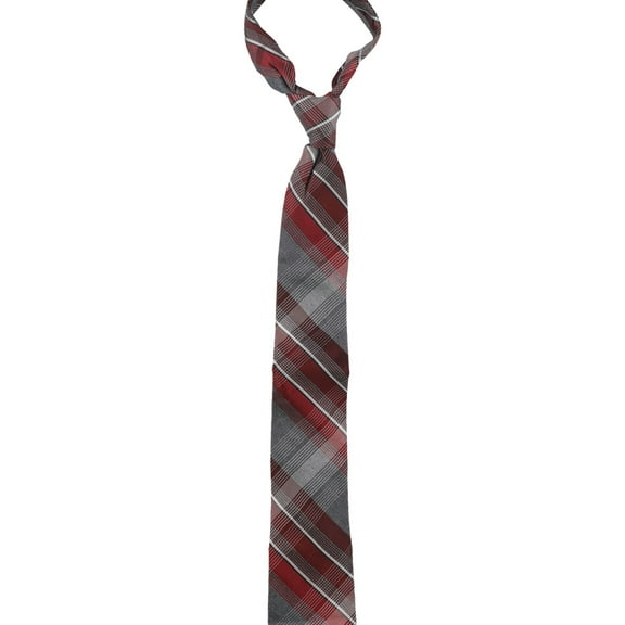 Kenneth Cole Mens Plaid Pre-tied Neck Tie, Red, One Size