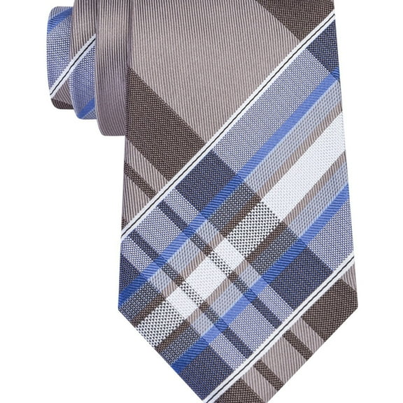 Kenneth Cole Mens Plaid Self-tied Necktie, Beige, One Size