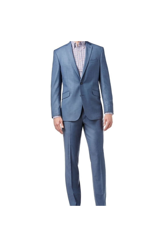 Mens Sharkskin Dress Pants Slacks, Blue, 31W x UnfinishedL