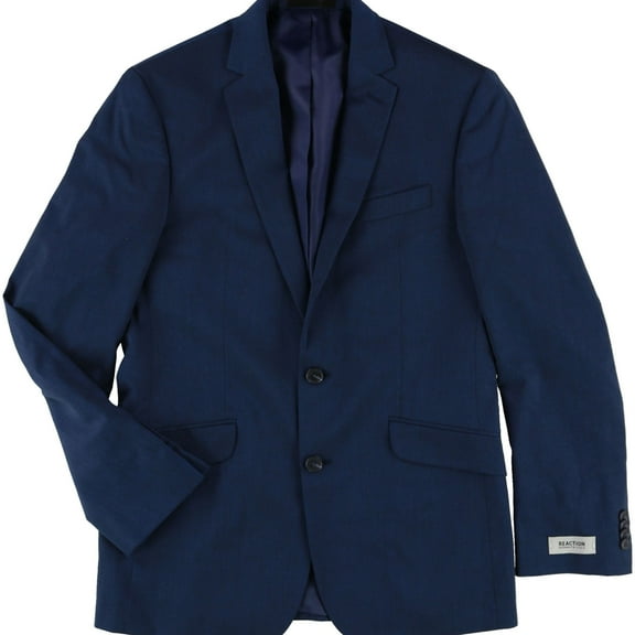 Kenneth Cole Mens Sharkskin Two Button Blazer Jacket, Blue, 38 Regular