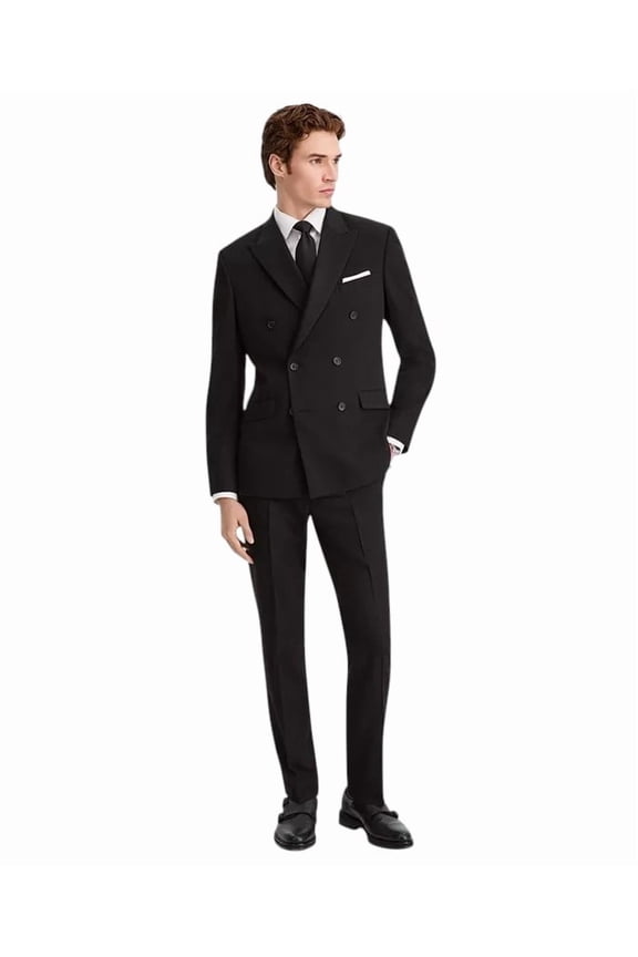 Mens Slim fit 2 Piece Double Breasted Suit 40 R Pants 33 / 32 Black