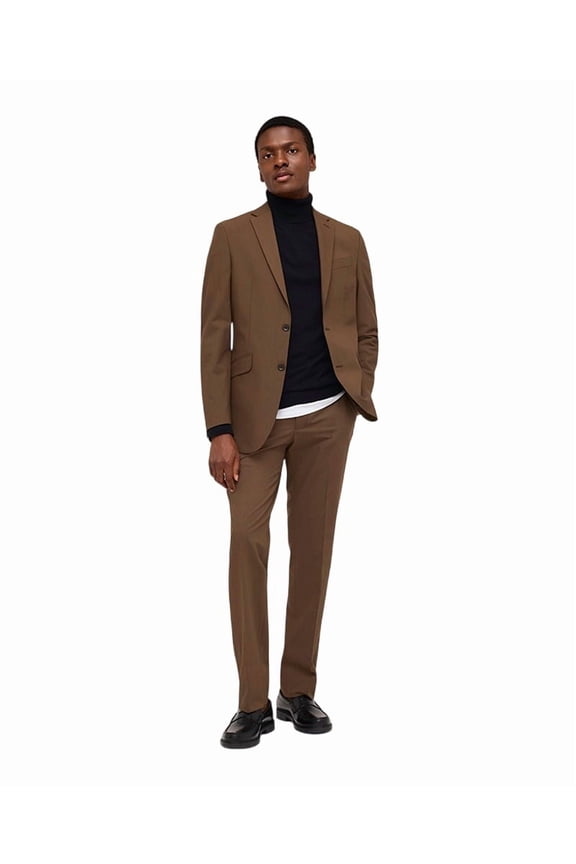 Mens Slim Fit 2 Piece Suit 36 R / 29 Waist Brown Solid Stretch