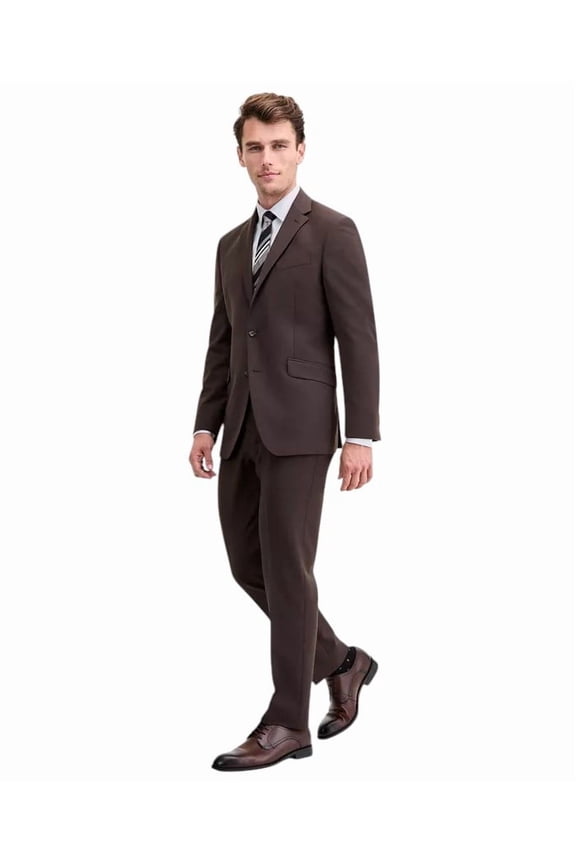 Mens Slim fit 2 Piece Suit 50 L Pants 45 / 32 Brown Solid