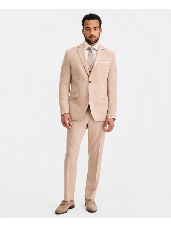 Mens Slim fit 3 Piece Vested Suit 38 S Pants 31 / 32 Beige