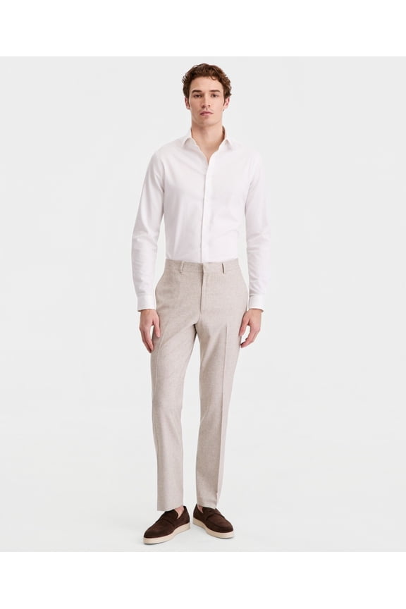 Mens Slim fit Linen Dress Pants 32 / 30 Sand Tan Check