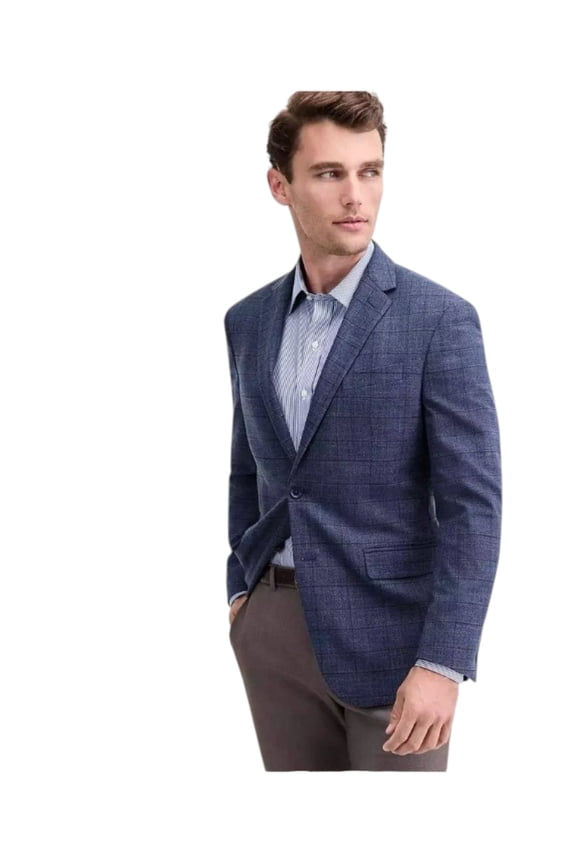 Mens Slim fit Suit Jacket Blazer 38 R Blue Plaid Stretch
