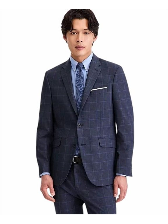 Mens Slim fit Suit Jacket Blazer 42 S Navy Blue Windowpane