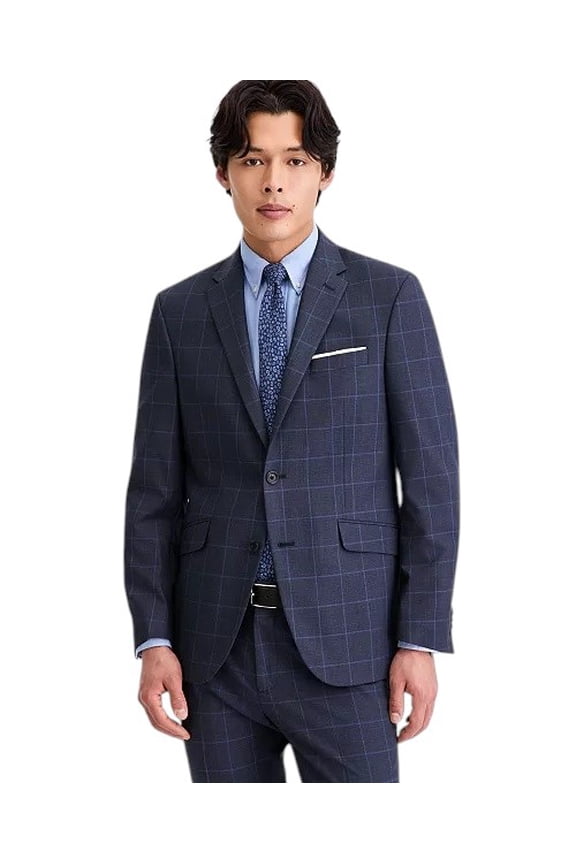 Mens Slim fit Suit Jacket Blazer 44 S Navy Blue Windowpane