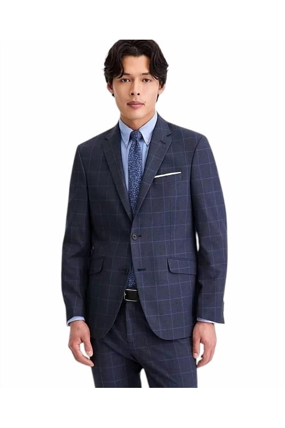Mens Slim fit Suit Jacket Blazer 48 R Blue Windowpane
