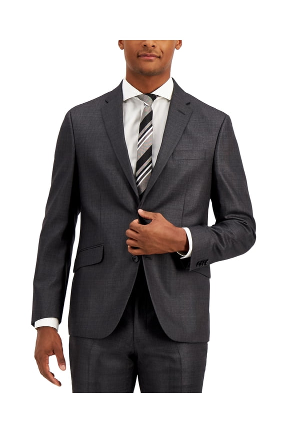 Mens Slim fit Sport Coat Blazer 48 R Gun Metal Grey Solid Stretch
