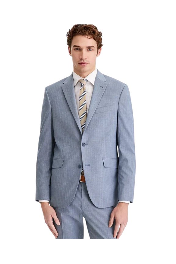 Mens Slim fit Suit Jacket Blazer 48 R Light Blue Pinstripe