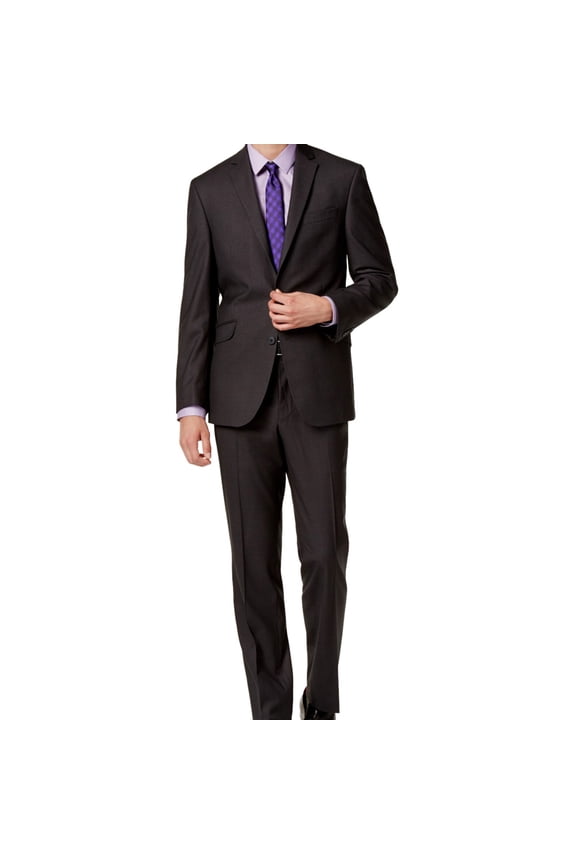 Mens Slim fit plaid Two Button Formal Suit, Grey, 40 Regular / 33W x 36L