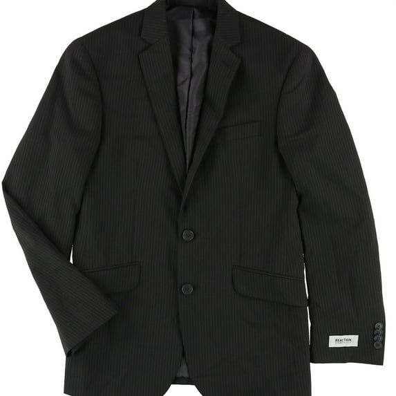 Kenneth Cole Mens Stripe Two Button Blazer Jacket, Black, 36 Short