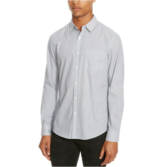 Kenneth Cole Mens Striped Button Up Shirt, Blue, Medium