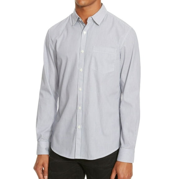 Kenneth Cole Mens Striped Button Up Shirt, Blue, XX-Large