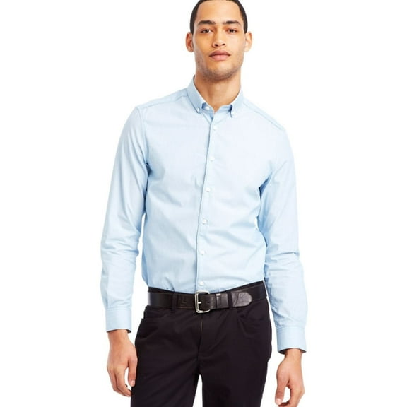 Kenneth Cole Mens Super Slim Stripe Button Up Shirt, Blue, X-Large