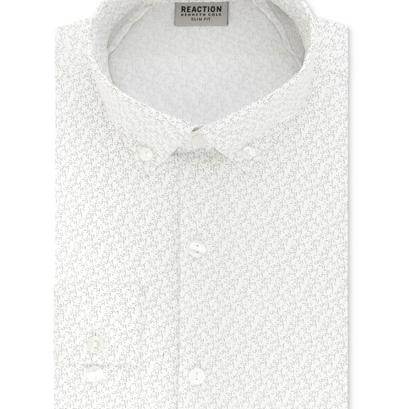 Kenneth Cole Mens Technicole Performance Button Down Dress Shirt, White, 17" Neck 32"-33" Sleeve