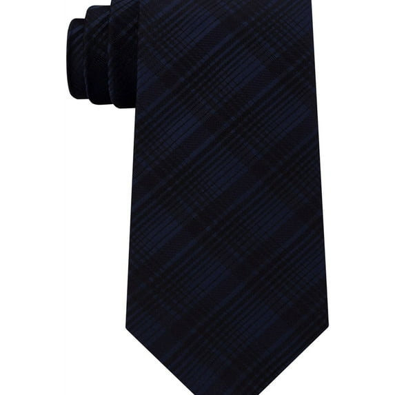 Kenneth Cole Mens Tonal Plaid Self-tied Necktie, Blue, One Size