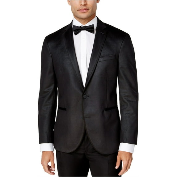 Kenneth Cole Mens Velvet Two Button Blazer Jacket, Black, 38 Short