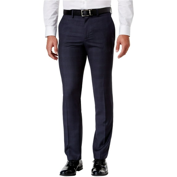 Kenneth Cole Mens Windowpane Dress Pants Slacks, Blue, 33W x 32L