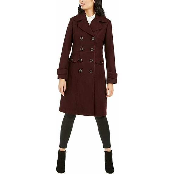 Kenneth Cole New York 17LMW279 Womens Double-Breasted Contrast-Piping Peacoat - Rum Raisin - XXS
