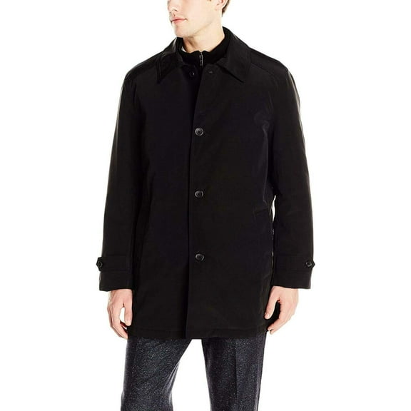Kenneth Cole New York Men's 34 Inch Raven Raincoat with Sewn In Knit Bib, Black, Small