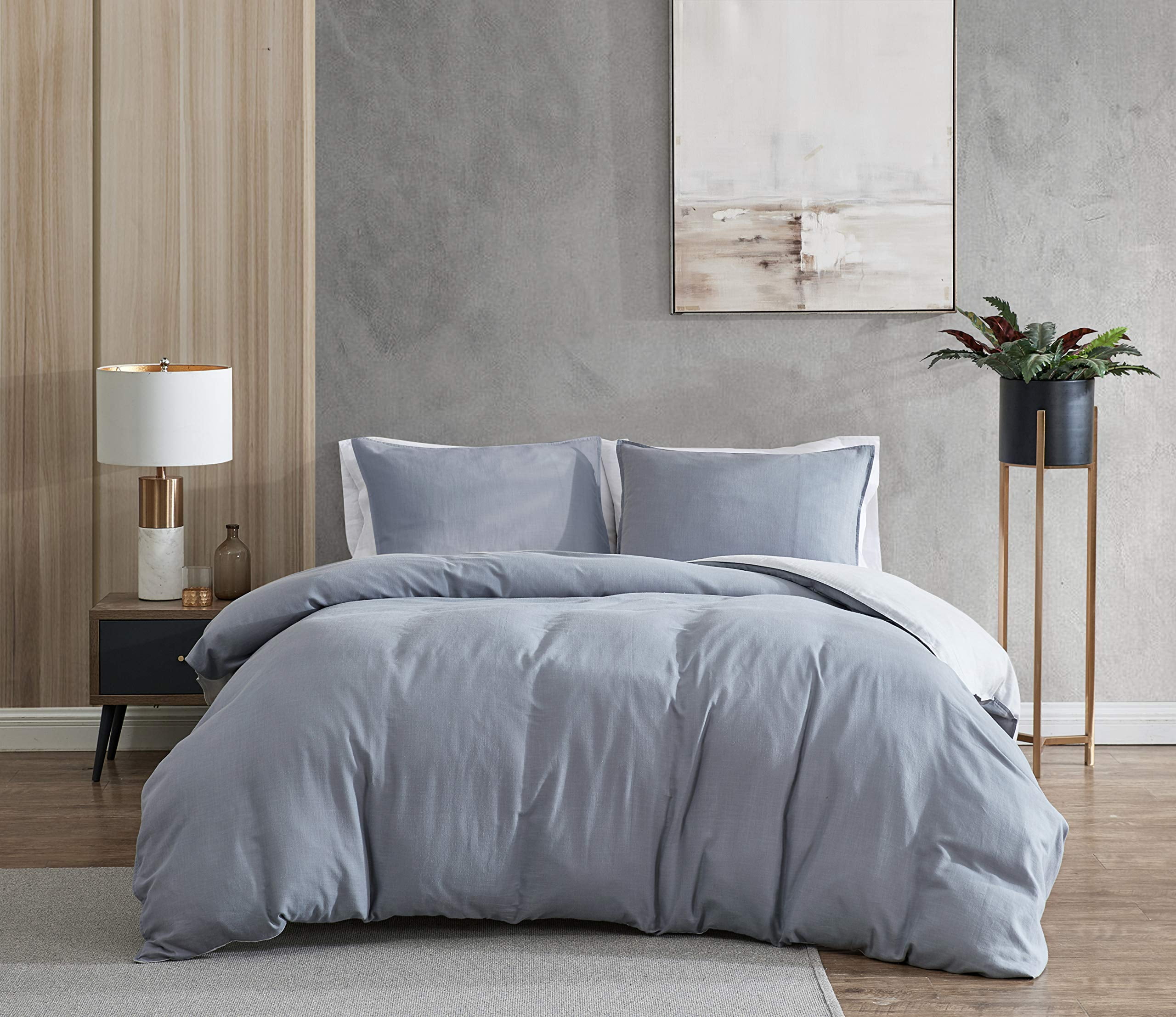 Kenneth Cole New York - Queen Duvet Cover Set, Reversible Cotton Bedding with Matching Shams, All Season Home Decor (Nila Grey, Queen)