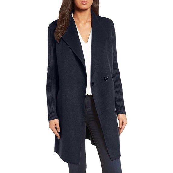Kenneth Cole New York Women's 17LMW595 Double Face Wool Blend Jacket with Knit Sleeve - Navy - XL