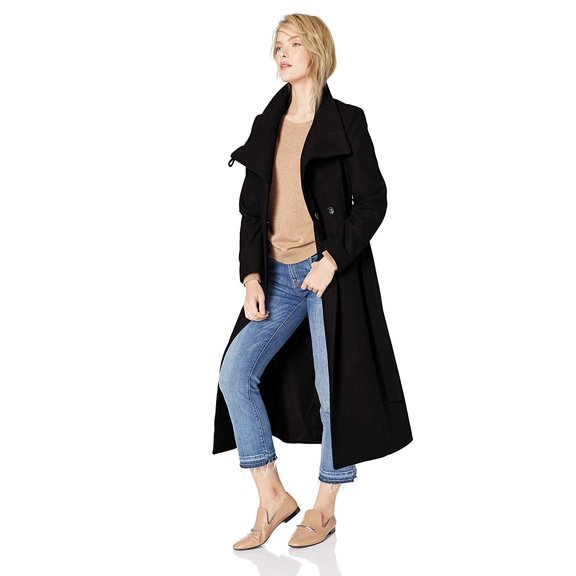 Kenneth Cole New York Women's Full Length Button Fencer Coat with Belt, Black, 4
