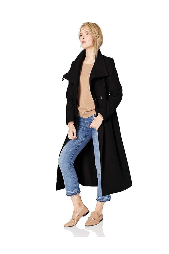 Kenneth Cole New York Women's Full Length Button Fencer Coat with Belt, Black, 4