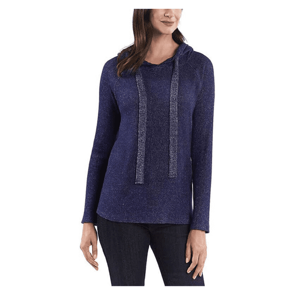 Kenneth Cole New York Women's Hooded Pull Over Tunic Sweater ( Navy White, L )