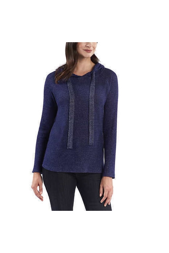 New York Women's Hooded Pull Over Tunic Sweater (Navy White, X-Small)