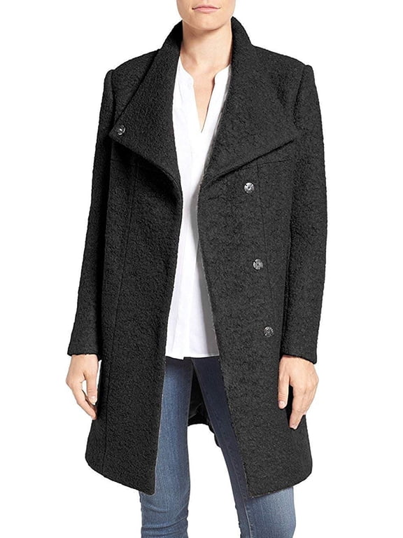 New York Women's Pressed Wool-Blend Boucle Coat M, Black