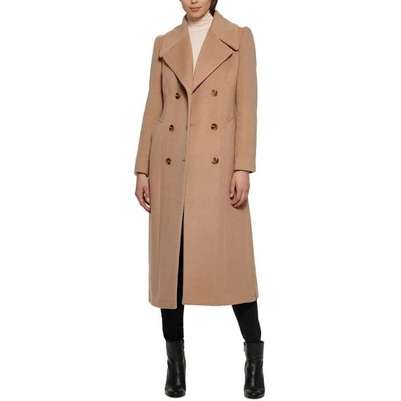 Kenneth Cole New York Womens 17OMW018 Double-Breasted Wool-Blend Full Length Peacoat - Camel - 4