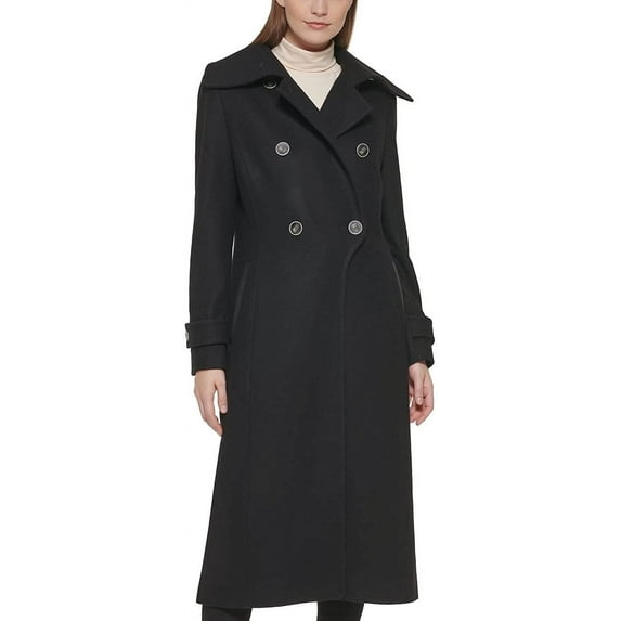 Kenneth Cole New York Womens 17OMW212 Double Breasted Luxury Wool-Blend Full Length Maxi Coat - Black - 6