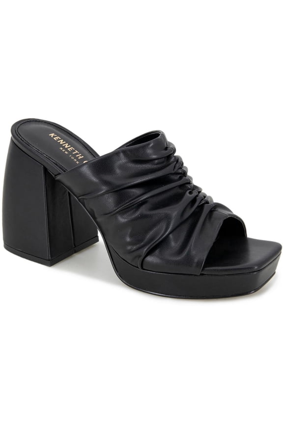 New York Womens Anika Faux Leather Peep-Toe Platform Sandals