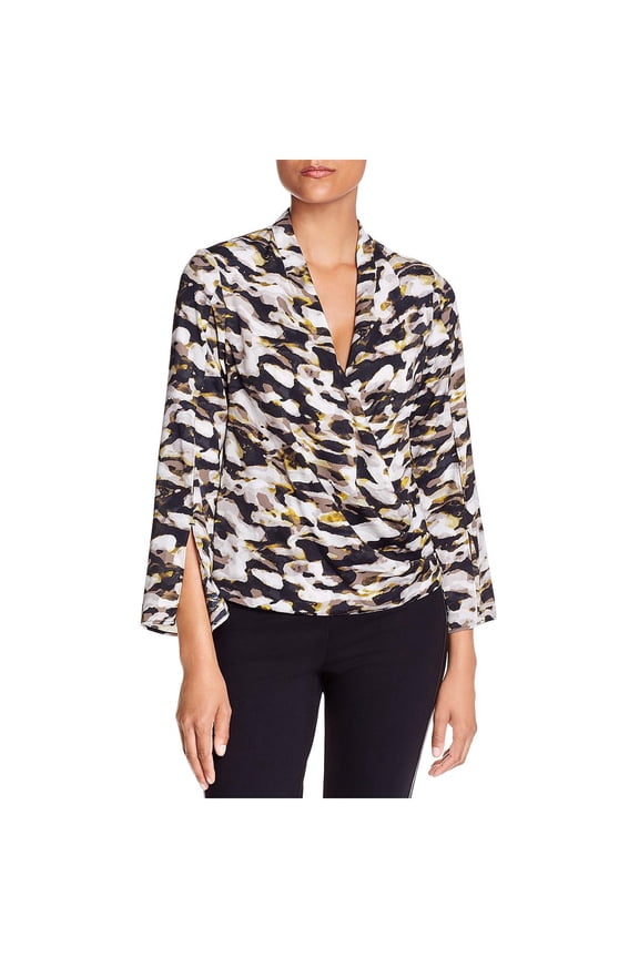 New York Womens Camouflage Surplice Neck Wrap Top