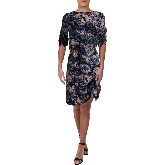 Kenneth Cole New York Womens Printed Cinched Party Dress Navy XS
