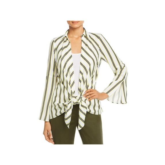 Kenneth Cole New York Womens Striped Tie Front Blouse