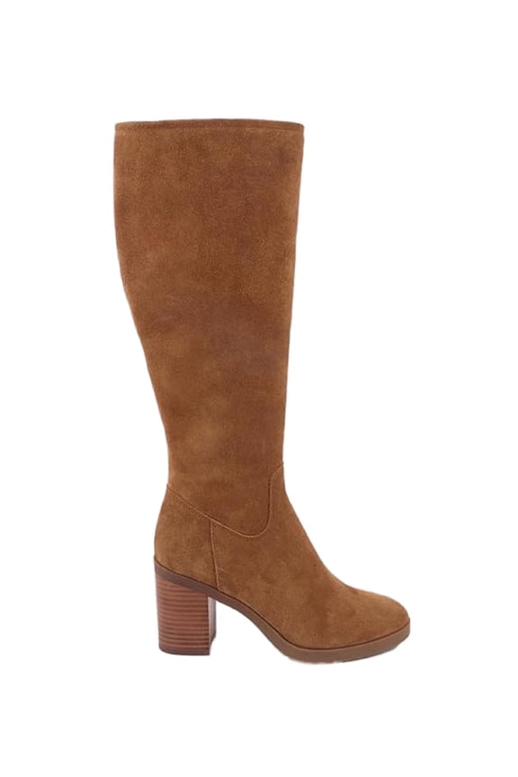 New York Womens' Veronica Knee High Block Heel Boots, Tobacco Suede, 5