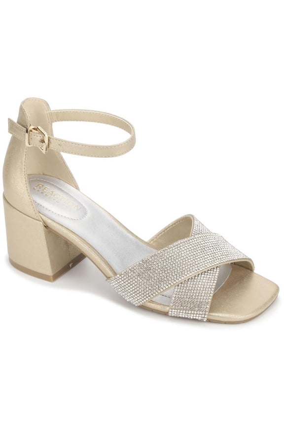 REACTION Women's Mix X-Band Jewel Heeled Sandal, Soft Gold, 5